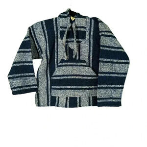 Mexican Poncho Hoodie Pullover Unisex Youth Child Size Blue